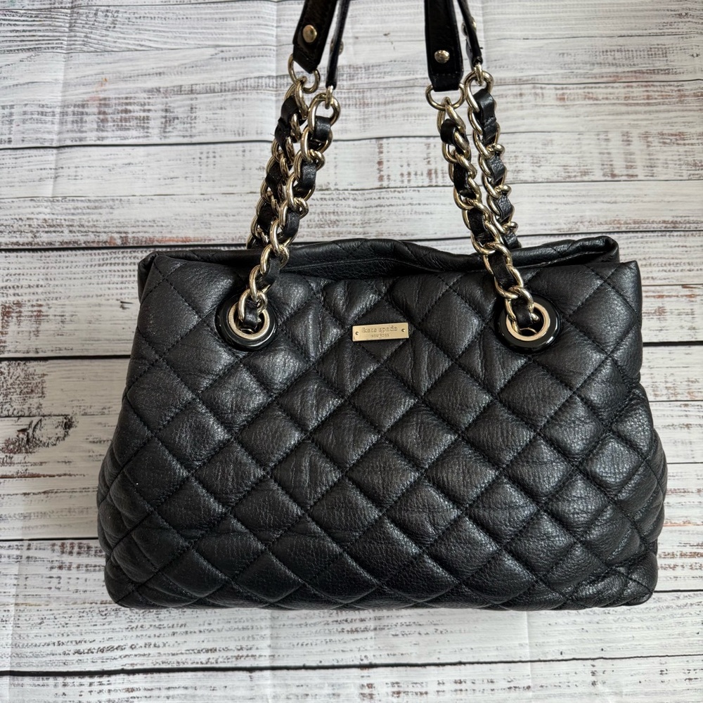Kate Spade Black Quilted Shoulder Bag with Gold Chain